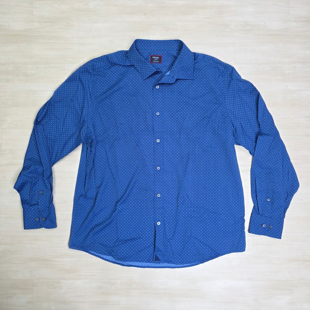 UNTUCKit Slim Fit Blue Micro Dot Print Button Down Shirt Men's Size‎ XXL